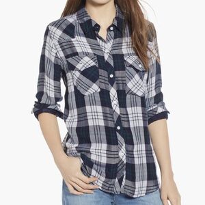 Rails Kendra White Navy Forest Plaid Button Down Shirt
